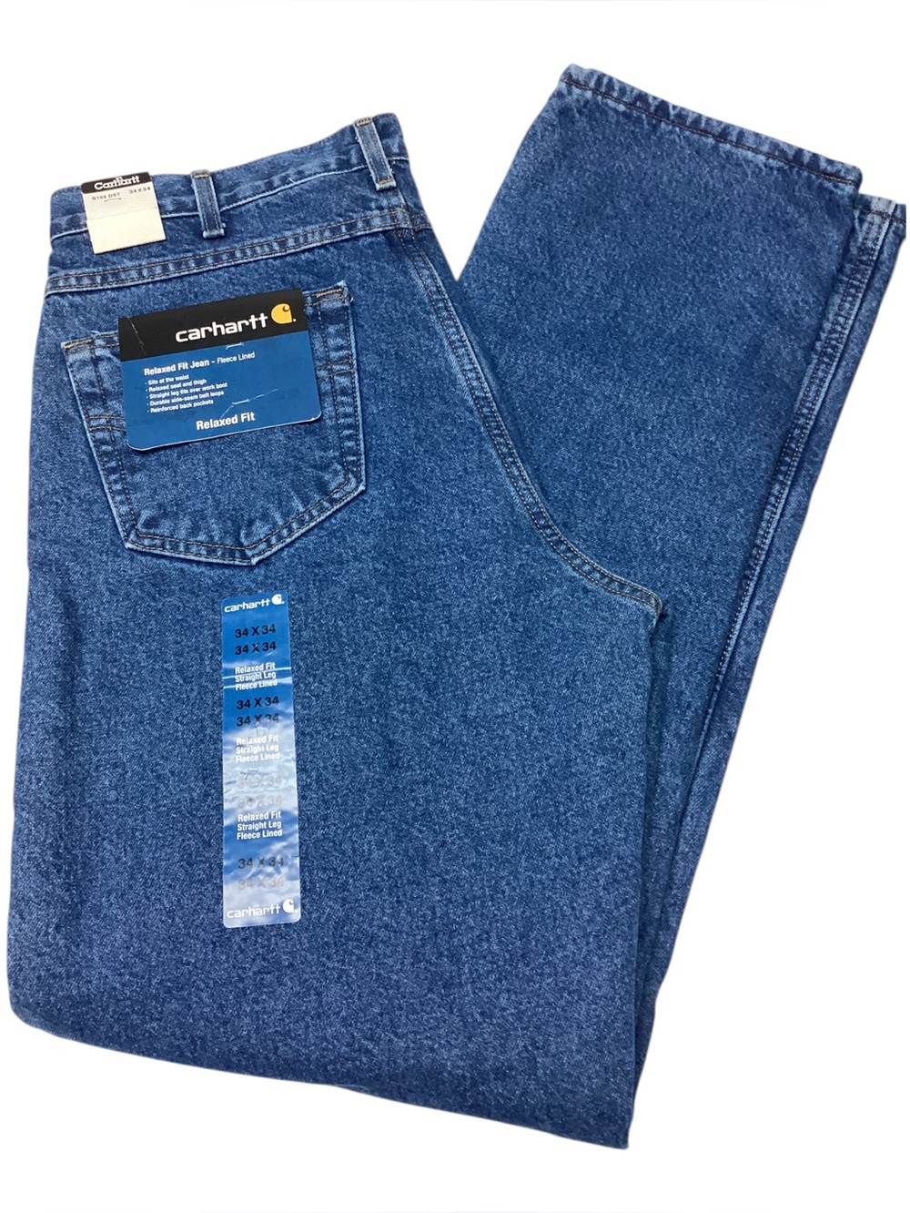 Vintage Carhartt Men's Relaxed Fit Dark Blue Denim Jeans fleece lined size 34